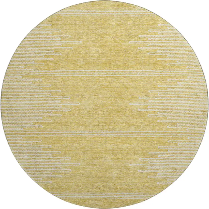 8' Gold And Ivory Abstract Washable Round Rug With UV Protection Photo 1