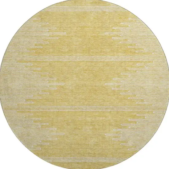 8' Gold And Ivory Abstract Washable Round Rug With UV Protection Photo 3