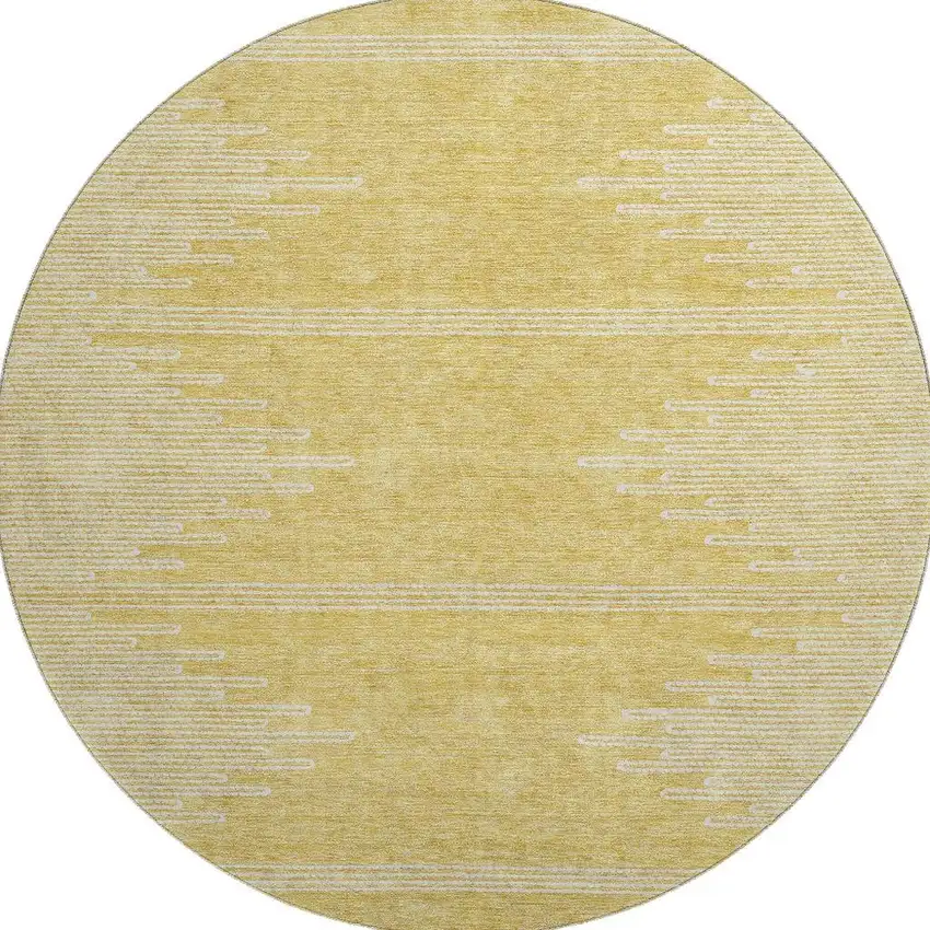8' Gold And Ivory Abstract Washable Round Rug With UV Protection Photo 3