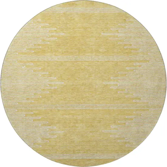 8' Gold And Ivory Abstract Washable Round Rug With UV Protection Photo 4