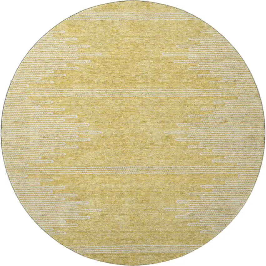 8' Gold And Ivory Abstract Washable Round Rug With UV Protection Photo 4