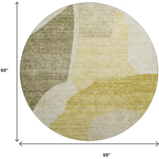 8' Gold And Ivory Abstract Washable Round Rug With UV Protection Photo 9