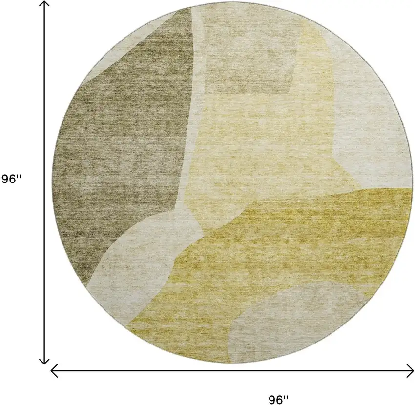 8' Gold And Ivory Abstract Washable Round Rug With UV Protection Photo 9