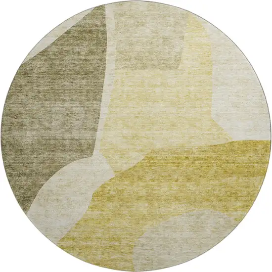 8' Gold And Ivory Abstract Washable Round Rug With UV Protection Photo 1