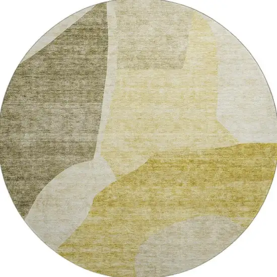 8' Gold And Ivory Abstract Washable Round Rug With UV Protection Photo 3