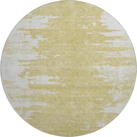 8' Gold And Ivory Abstract Washable Round Rug With UV Protection Photo 1