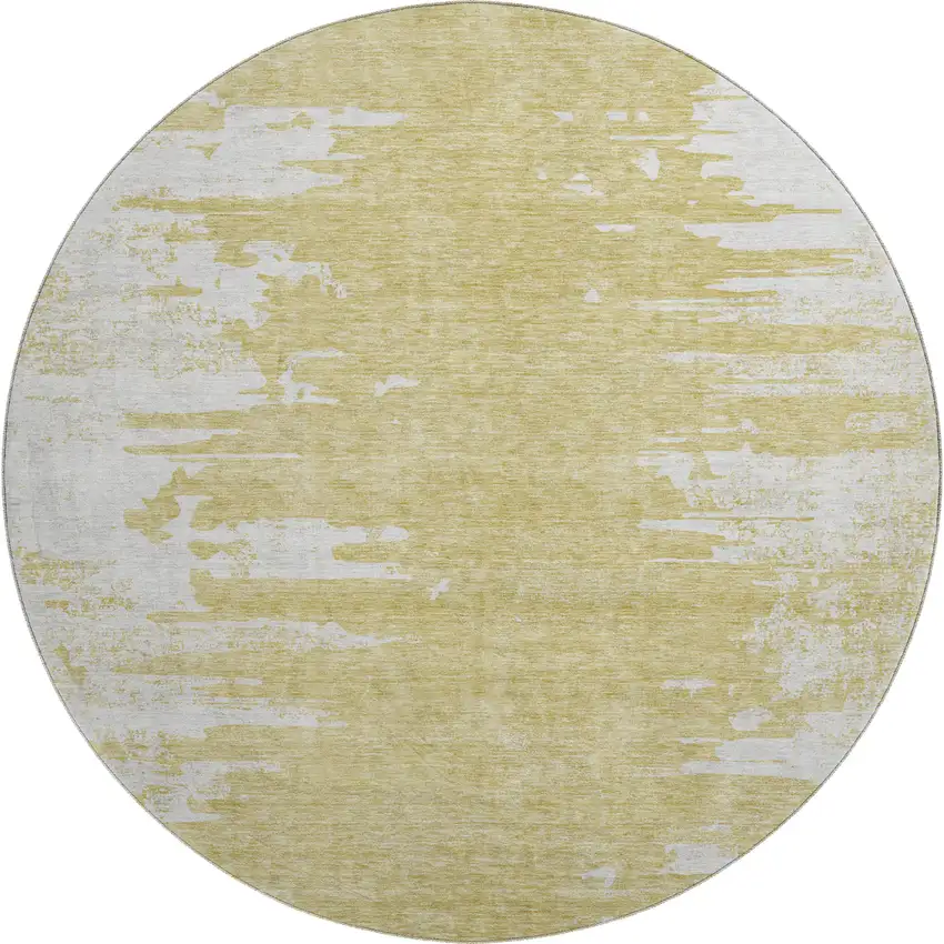 8' Gold And Ivory Abstract Washable Round Rug With UV Protection Photo 1
