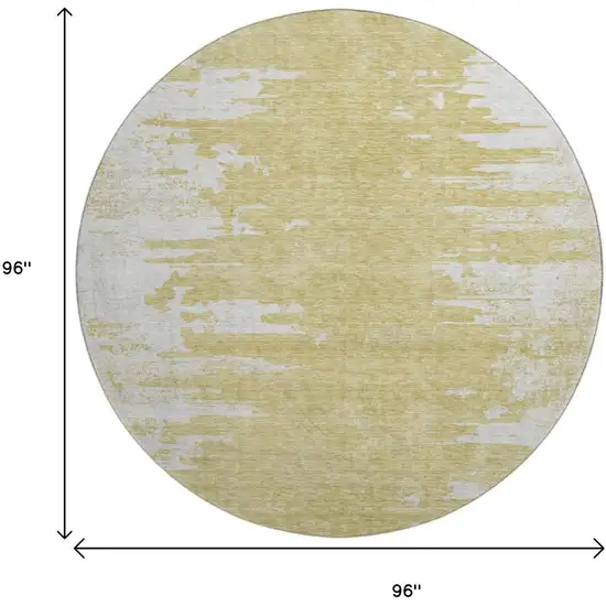 8' Gold And Ivory Abstract Washable Round Rug With UV Protection Photo 9