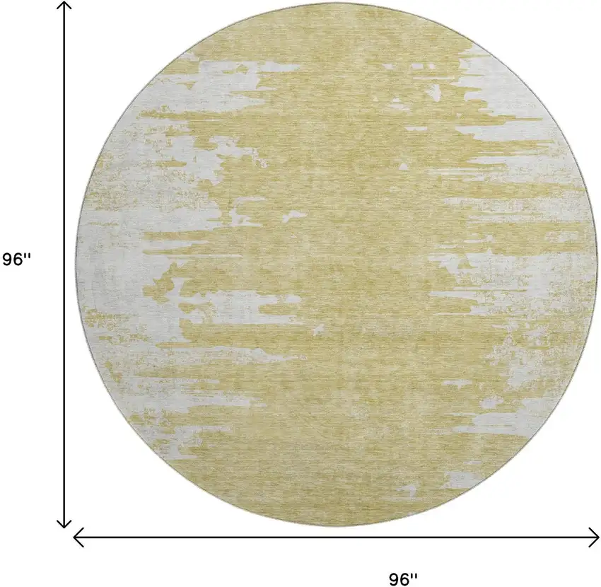8' Gold And Ivory Abstract Washable Round Rug With UV Protection Photo 9