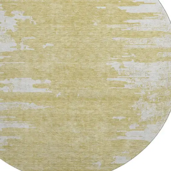 8' Gold And Ivory Abstract Washable Round Rug With UV Protection Photo 2