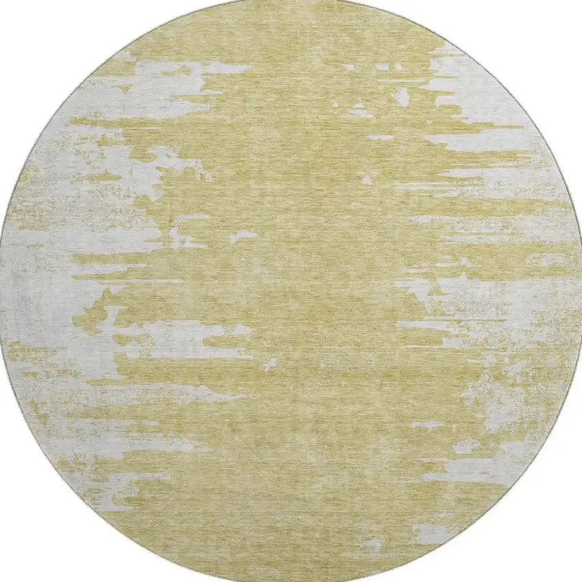 8' Gold And Ivory Abstract Washable Round Rug With UV Protection Photo 3