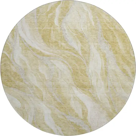 8' Gold And Ivory Abstract Washable Round Rug With UV Protection Photo 1