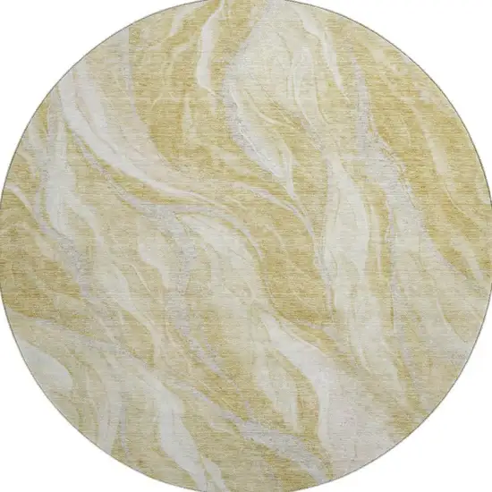8' Gold And Ivory Abstract Washable Round Rug With UV Protection Photo 4