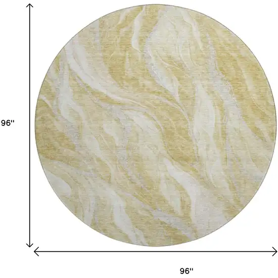 8' Gold And Ivory Abstract Washable Round Rug With UV Protection Photo 6