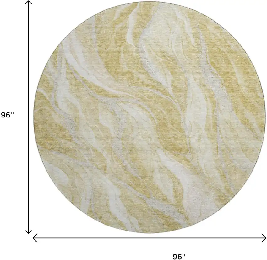 8' Gold And Ivory Abstract Washable Round Rug With UV Protection Photo 6