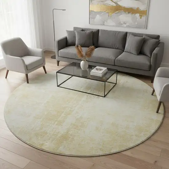 8' Gold And Ivory Abstract Washable Round Rug With UV Protection Photo 2