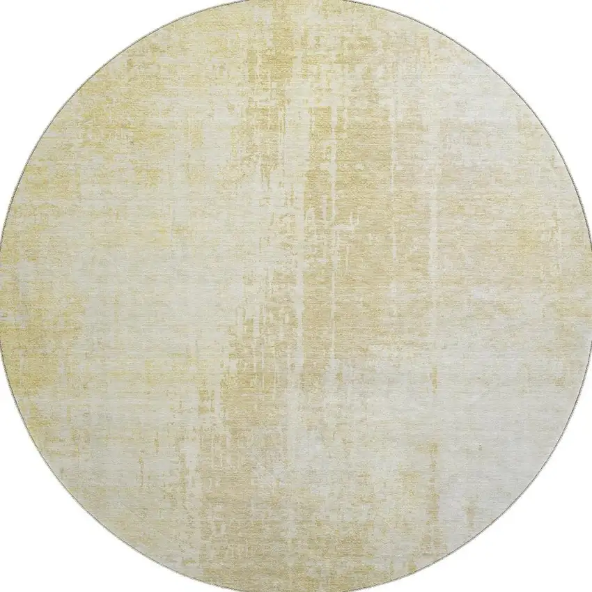 8' Gold And Ivory Abstract Washable Round Rug With UV Protection Photo 4