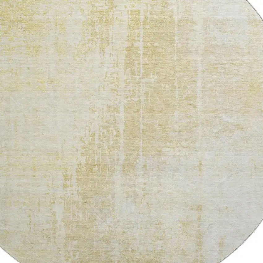 8' Gold And Ivory Abstract Washable Round Rug With UV Protection Photo 3