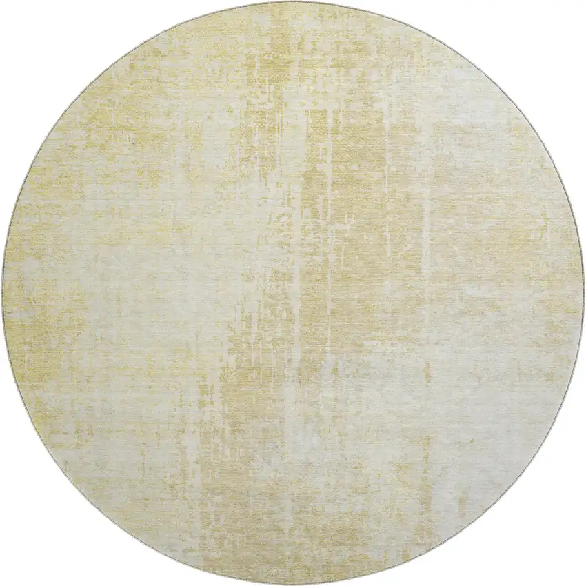 8' Gold And Ivory Abstract Washable Round Rug With UV Protection Photo 1