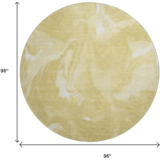 8' Gold And Ivory Abstract Washable Round Rug With UV Protection Photo 3