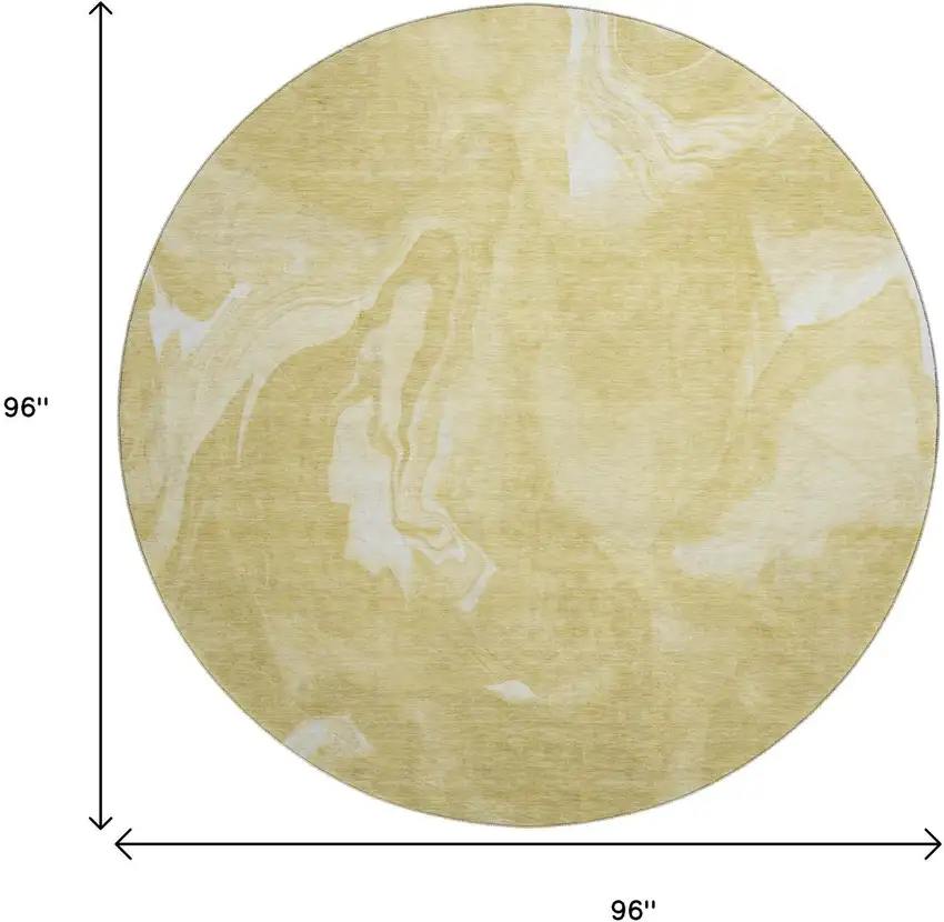 8' Gold And Ivory Abstract Washable Round Rug With UV Protection Photo 3