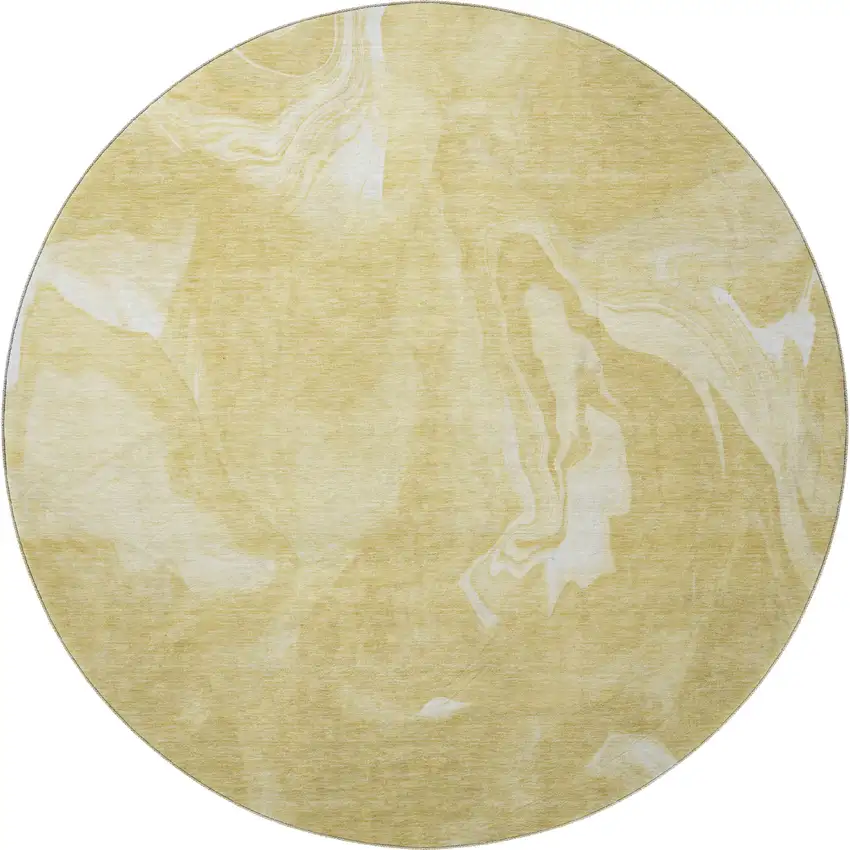 8' Gold And Ivory Abstract Washable Round Rug With UV Protection Photo 4