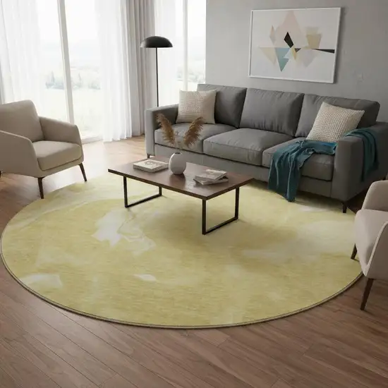 8' Gold And Ivory Abstract Washable Round Rug With UV Protection Photo 2