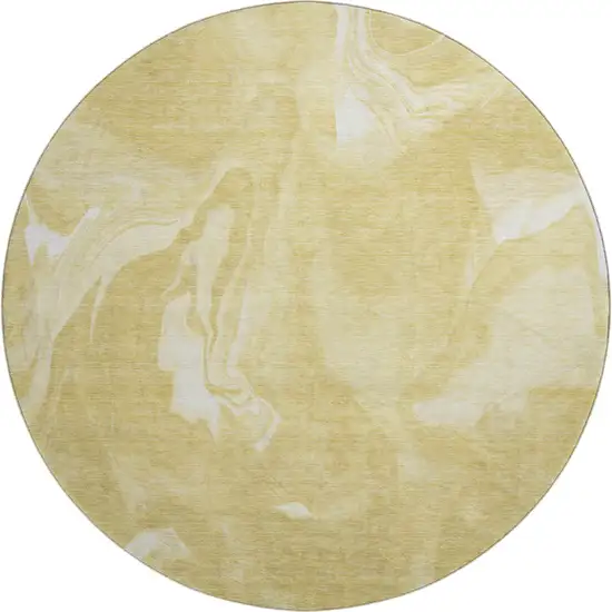 8' Gold And Ivory Abstract Washable Round Rug With UV Protection Photo 1