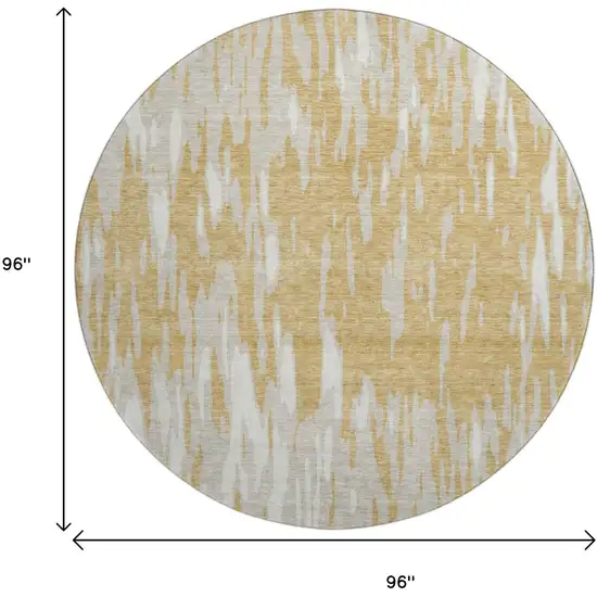 8' Gold And Ivory Abstract Washable Round Rug With UV Protection Photo 9