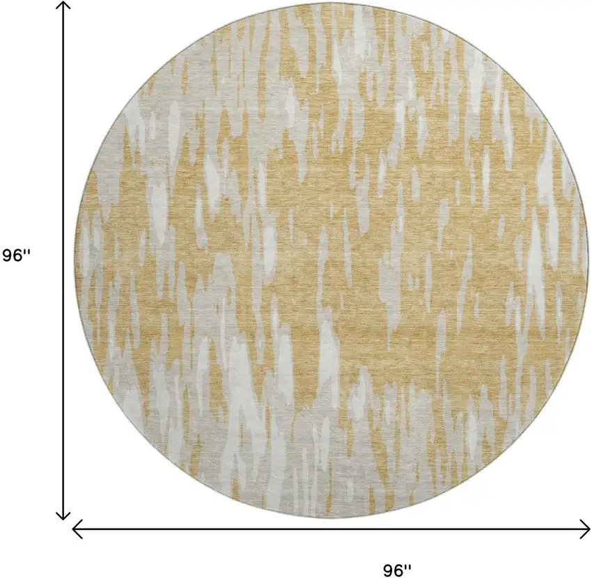 8' Gold And Ivory Abstract Washable Round Rug With UV Protection Photo 9