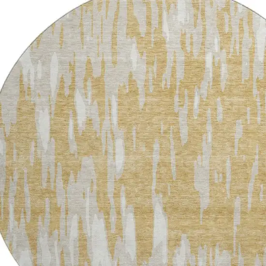 8' Gold And Ivory Abstract Washable Round Rug With UV Protection Photo 2