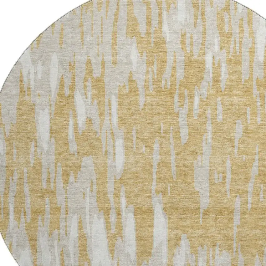 8' Gold And Ivory Abstract Washable Round Rug With UV Protection Photo 2