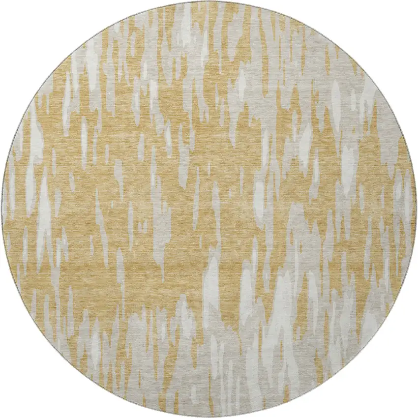 8' Gold And Ivory Abstract Washable Round Rug With UV Protection Photo 3