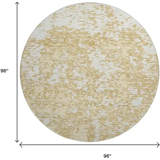 8' Gold And Ivory Abstract Washable Round Rug With UV Protection Photo 9