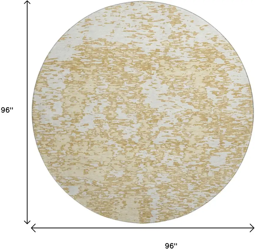 8' Gold And Ivory Abstract Washable Round Rug With UV Protection Photo 9