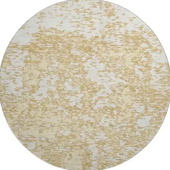 8' Gold And Ivory Abstract Washable Round Rug With UV Protection Photo 2