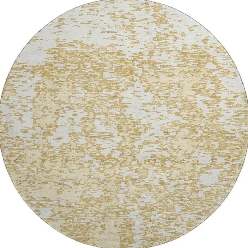 8' Gold And Ivory Abstract Washable Round Rug With UV Protection Photo 2