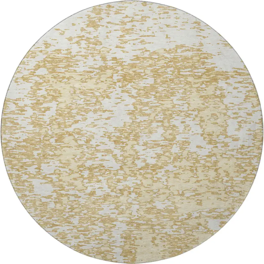 8' Gold And Ivory Abstract Washable Round Rug With UV Protection Photo 3