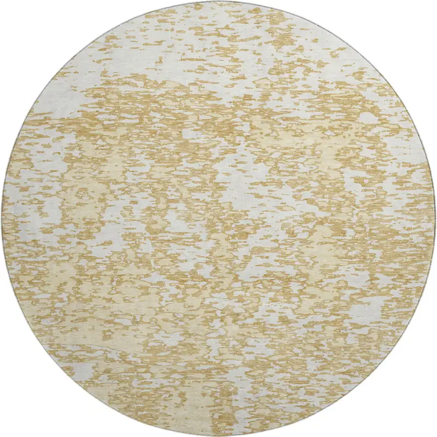 8' Gold And Ivory Abstract Washable Round Rug With UV Protection Photo 1