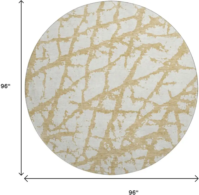 8' Gold And Ivory Abstract Washable Round Rug With UV Protection Photo 9
