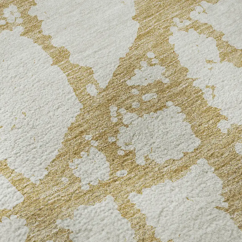 8' Gold And Ivory Abstract Washable Round Rug With UV Protection Photo 8