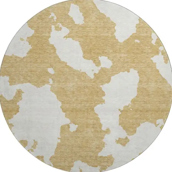 8' Gold And Ivory Abstract Washable Round Rug With UV Protection Photo 2