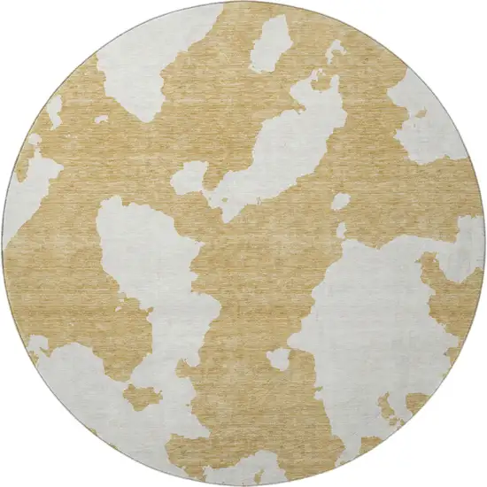 8' Gold And Ivory Abstract Washable Round Rug With UV Protection Photo 3