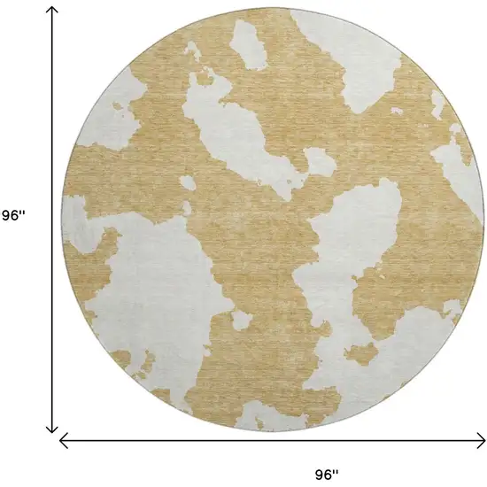 8' Gold And Ivory Abstract Washable Round Rug With UV Protection Photo 9