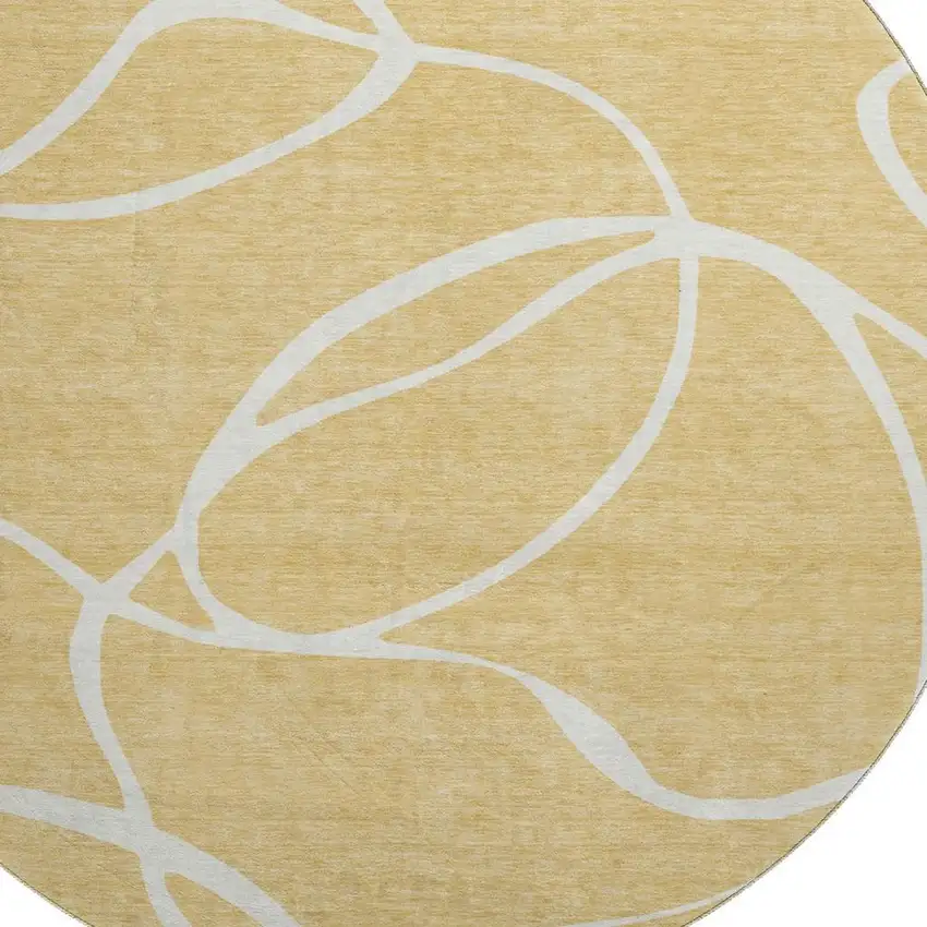 8' Gold And Ivory Abstract Washable Round Rug With UV Protection Photo 2