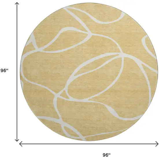 8' Gold And Ivory Abstract Washable Round Rug With UV Protection Photo 9