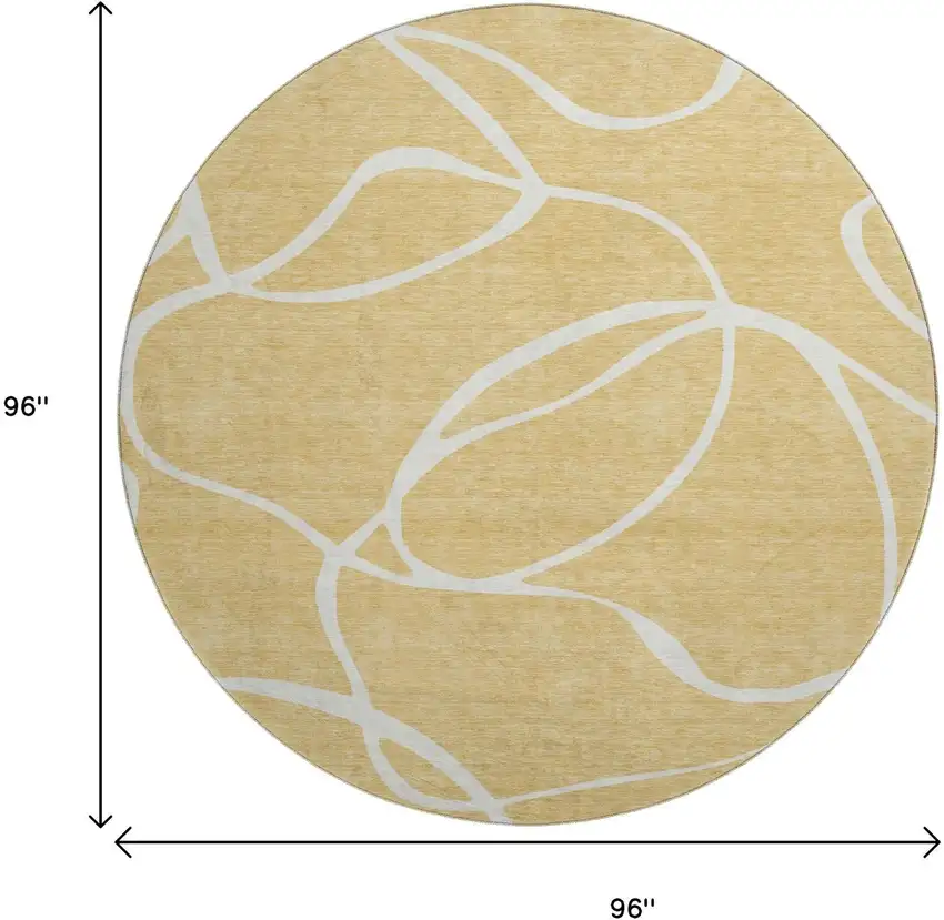 8' Gold And Ivory Abstract Washable Round Rug With UV Protection Photo 9