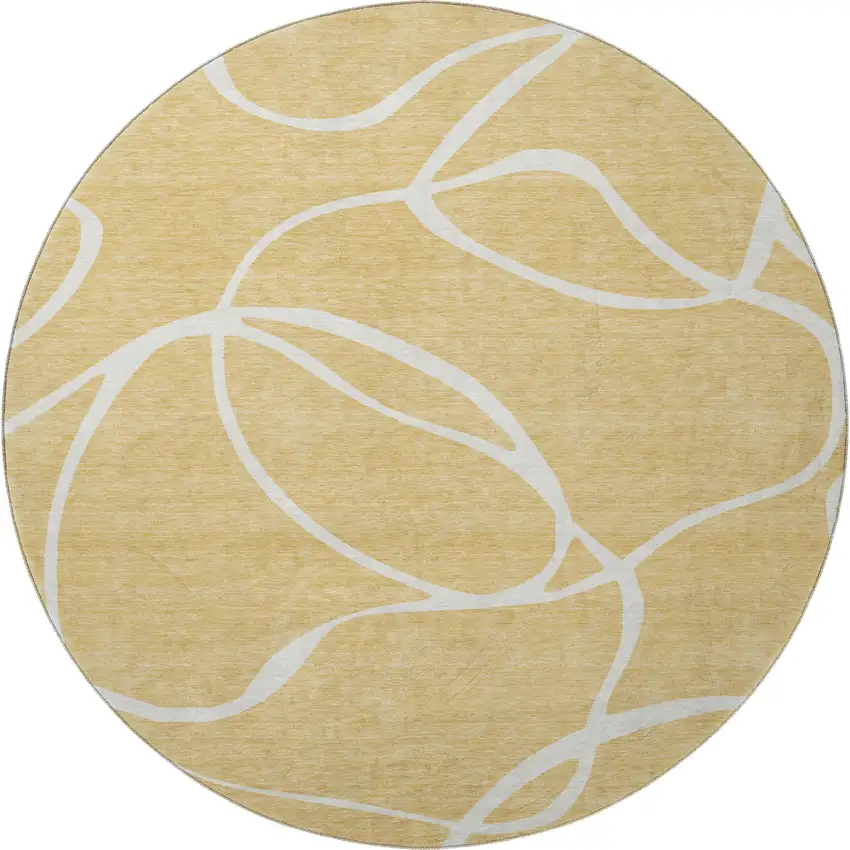 8' Gold And Ivory Abstract Washable Round Rug With UV Protection Photo 3