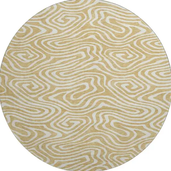 8' Gold And Ivory Abstract Washable Round Rug With UV Protection Photo 3