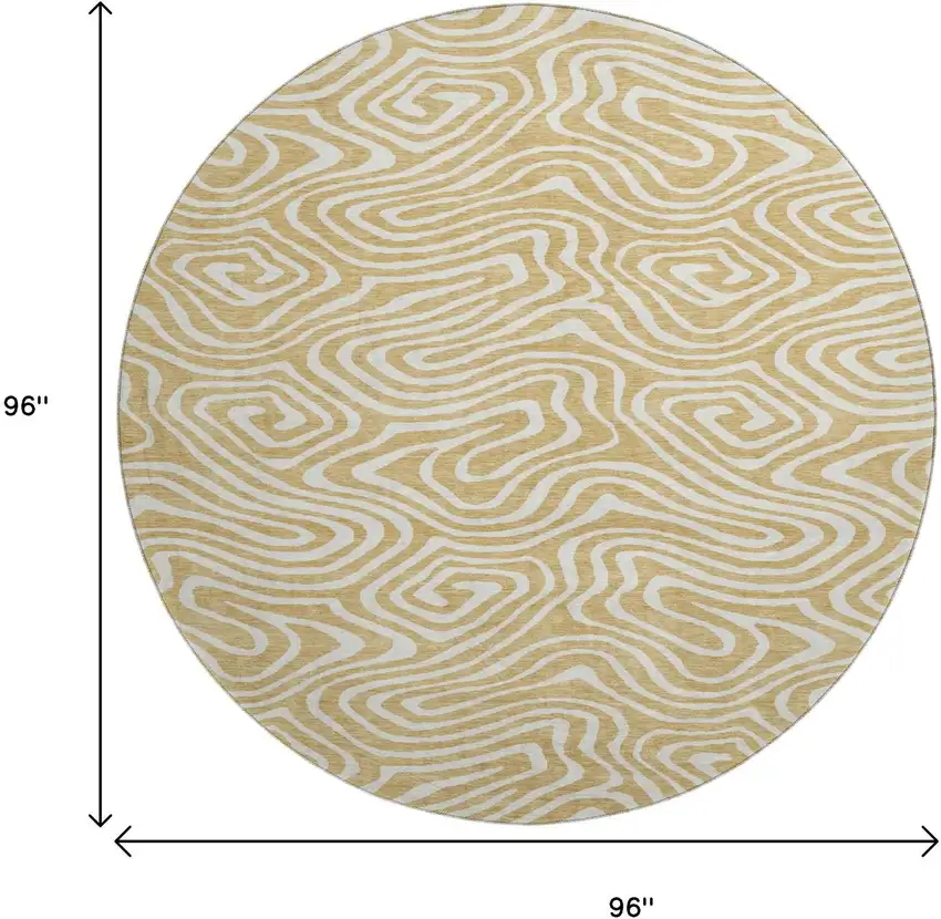 8' Gold And Ivory Abstract Washable Round Rug With UV Protection Photo 9